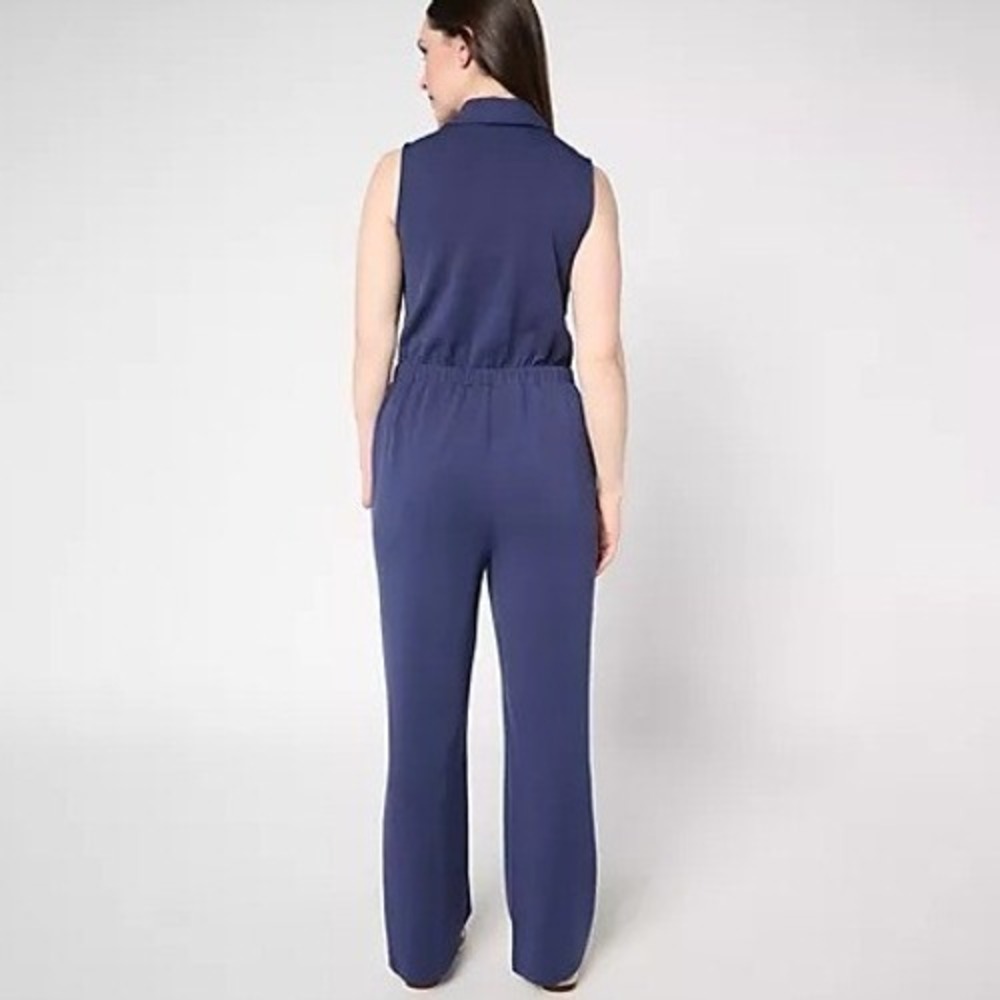 Belle Kim Gravel Womens Petite 2X Twilight Scuba Luxe Zip Front Jumpsuit A686152 - Picture 2 of 12